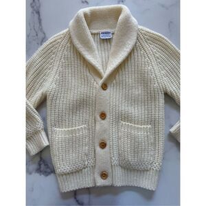 Marathon cream button up grandpa vintage 70s knit unisex kids cardigan sweater